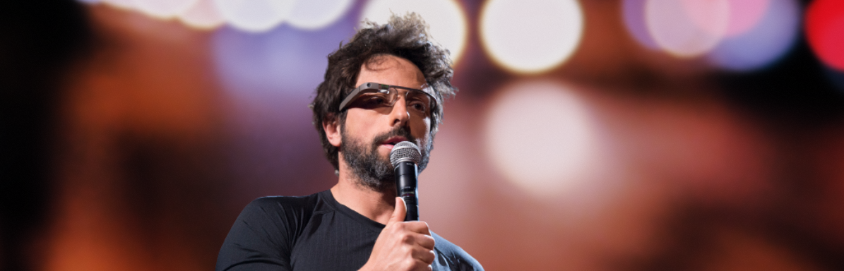 Sergey wearing a Google Glass